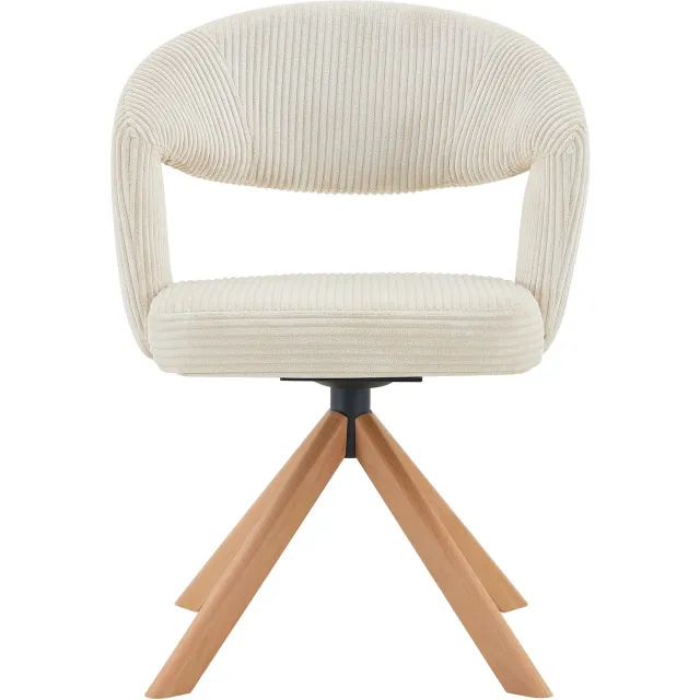 SONNENH Draaibare eetkamerstoelen set van 2 - Crèmewitte corduroy - Houten poten - Rondlopende rug - 360 graden Crèmewit met houtkleurige poten