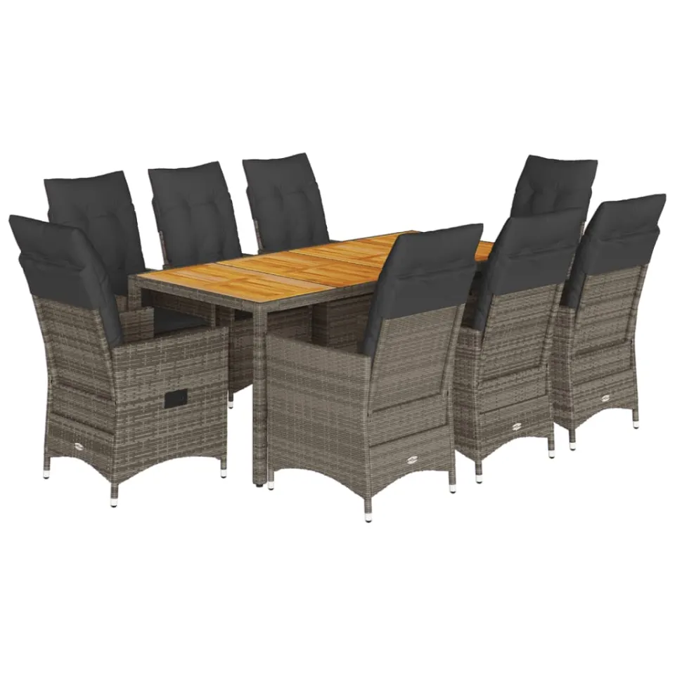 vidaXL 9-delige Tuinset met kussens poly rattan grijs, foto 3