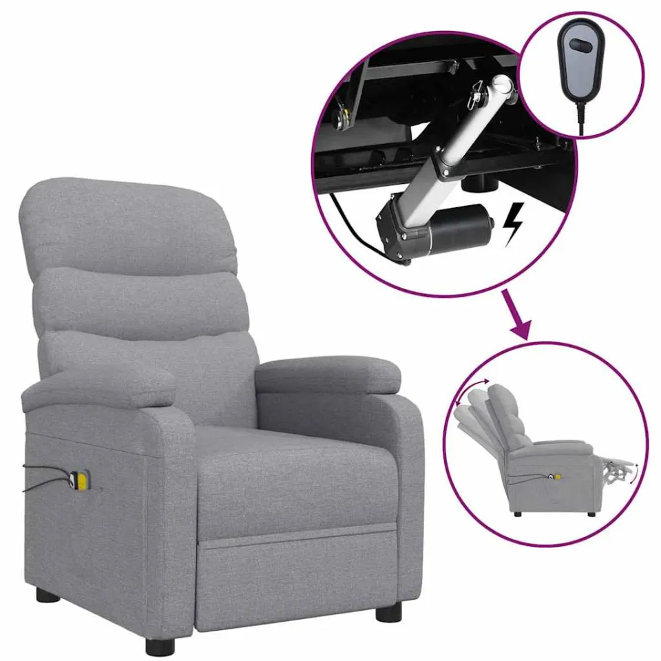 vidaXL Massagestoel elektrisch stof lichtgrijs grijs, foto 4