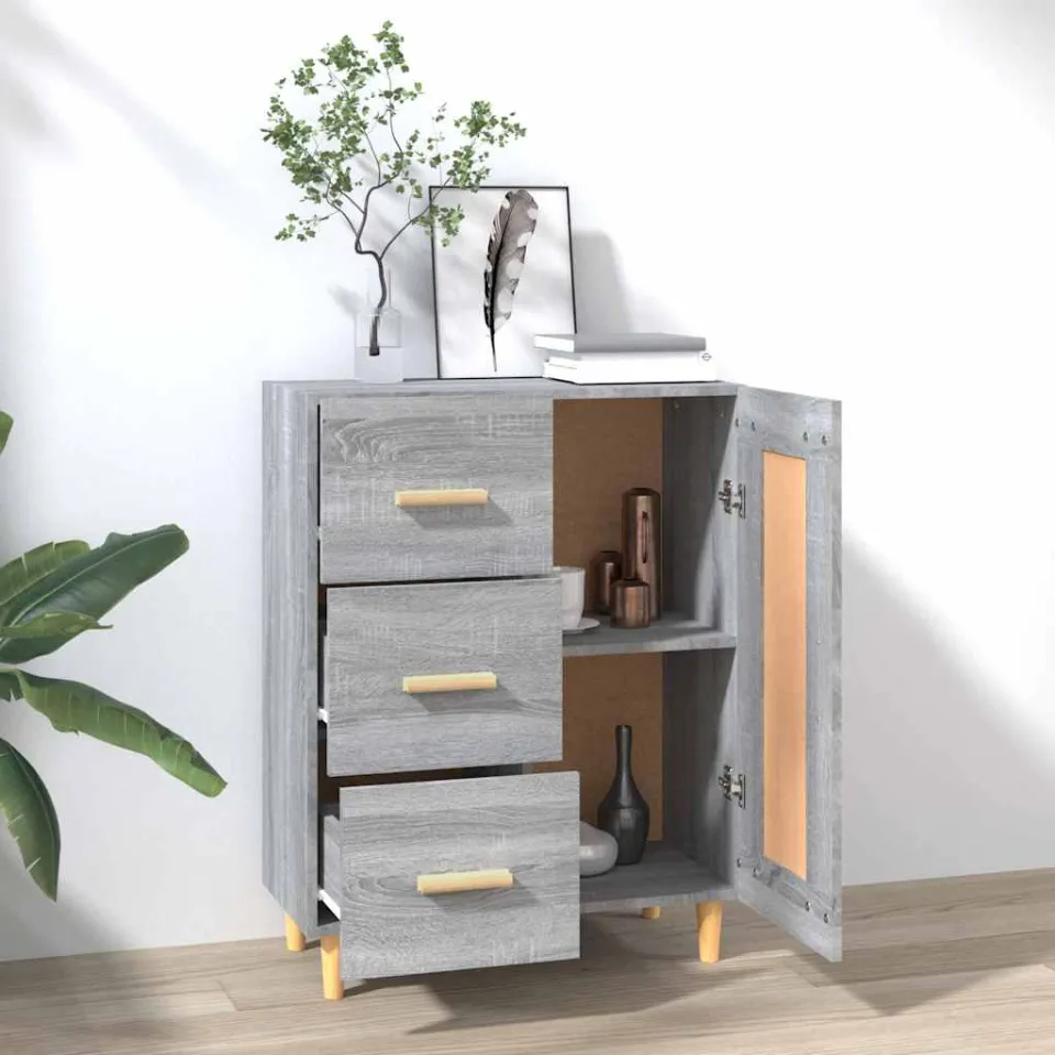 vidaXL Dressoir 69,5x34x90 cm bewerkt hout grijs sonoma eikenkleurig, foto 3