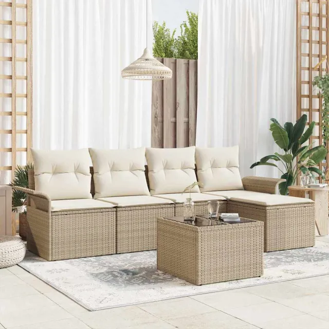 vidaXL Buitensofa 6 st Beige poly rattan