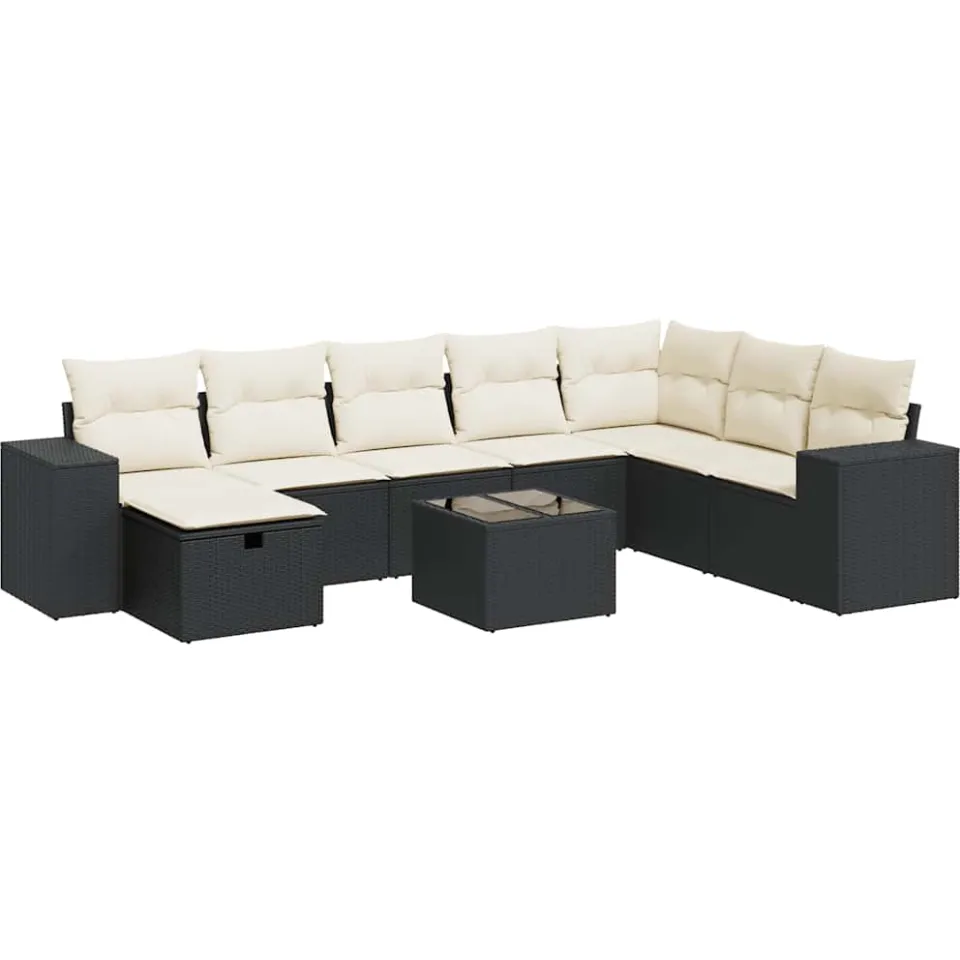 vidaXL 9-delige Loungeset met kussens poly rattan zwart, foto 3