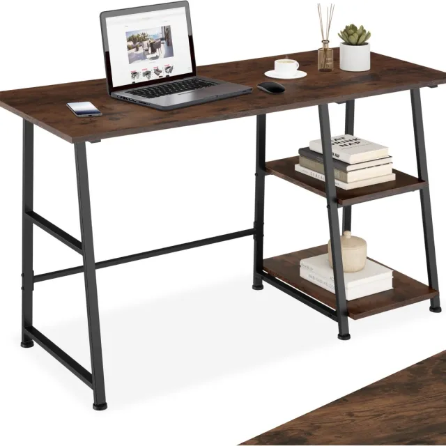Tectake Bureau met 2 planken - Bureautafel - Computerbureau - Houten bureaublad - Industrieel design - Zwart metalen frame - Afmetingen (LxBxH) 120 x 50 x 73,5 cm - Donkerbruin