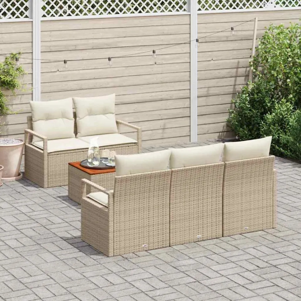 vidaXL Tuinbankenset 6 st Beige en Crème poly rattan, foto 3
