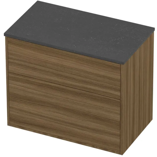 Proline Deck Badmeubelset Hardsteen Voor Grepen Asymmetrisch 80x46x67 cm Blue Stone Caramel Walnut Houtlook