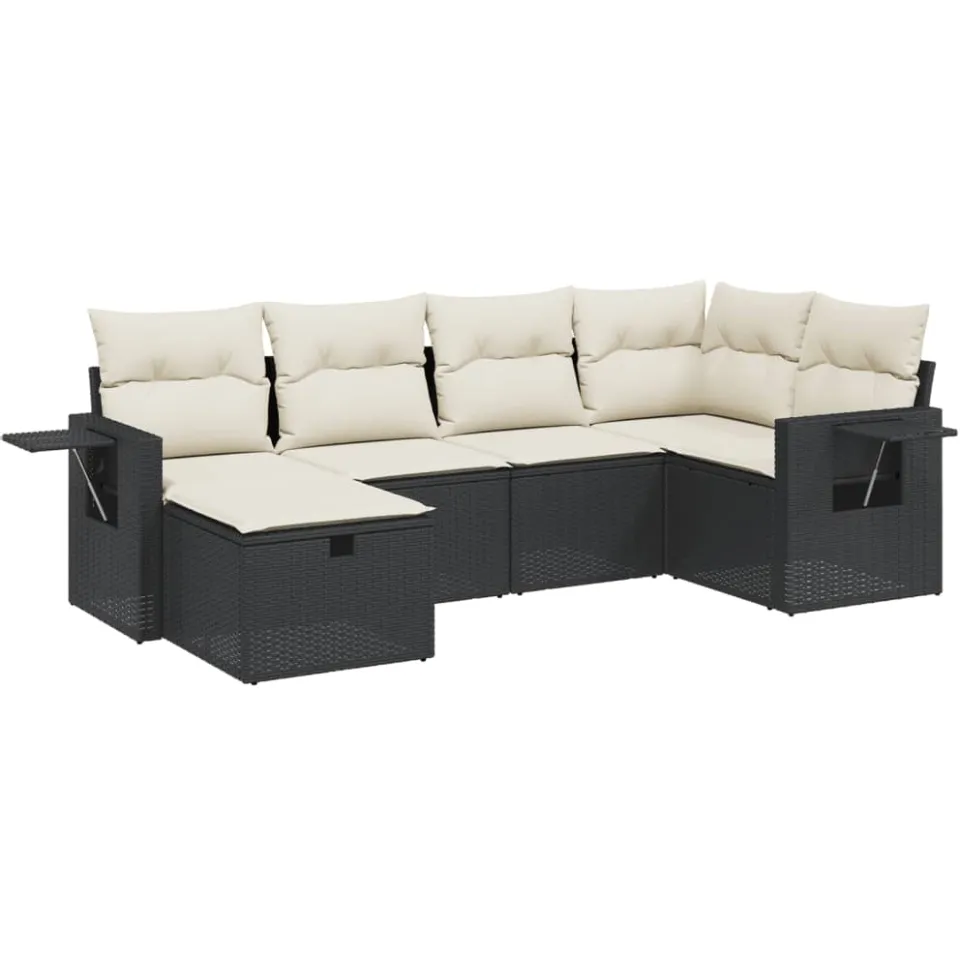 vidaXL 6-delige Loungeset met kussens poly rattan zwart