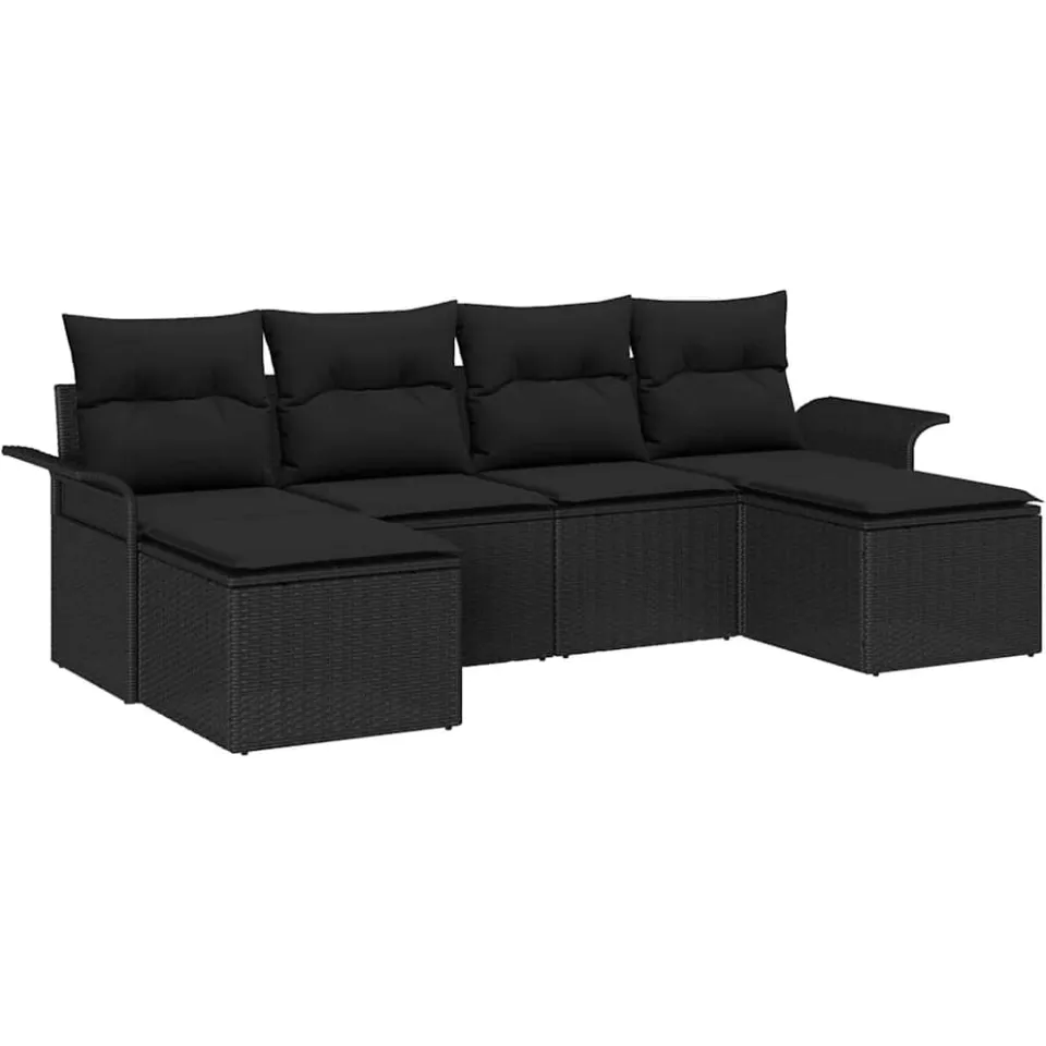 vidaXL Tuin Sofa Set 6 st Zwart poly rattan