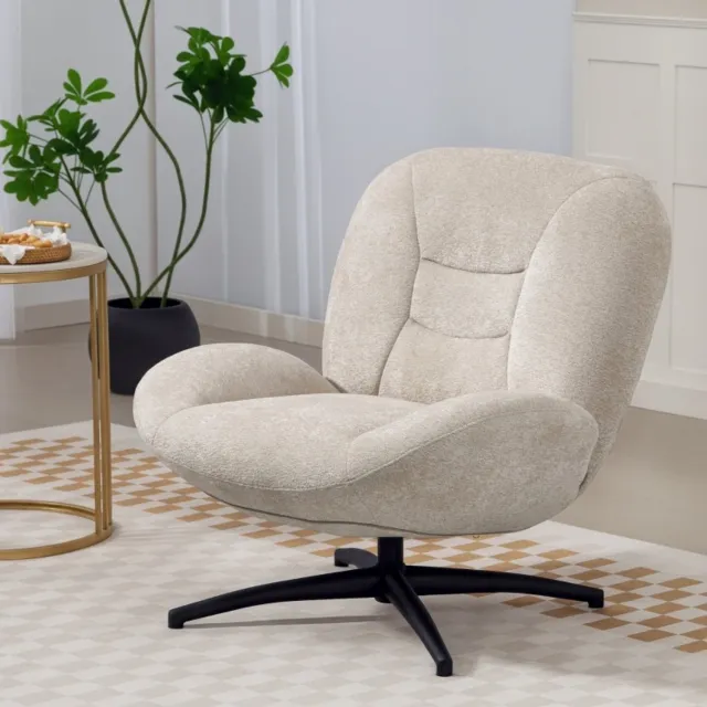 HAUSS SPOLE Fauteuil - 360 Graden Draaibaar - Zachte Zitting en Brede Rugleuning - Voor Woonkamer en Leeshoek - Chenillestof - Crèmewit Crème wit