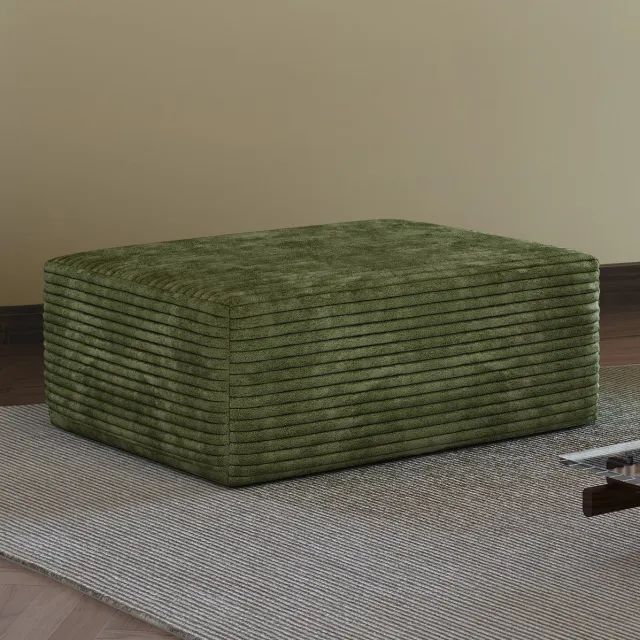MIVRAY Voetenbankje 95 x 70 x 40 cm - Zachte Ribstof Zonder Montage - Voor Woonkamer En Slaapkamer - Stof Groen