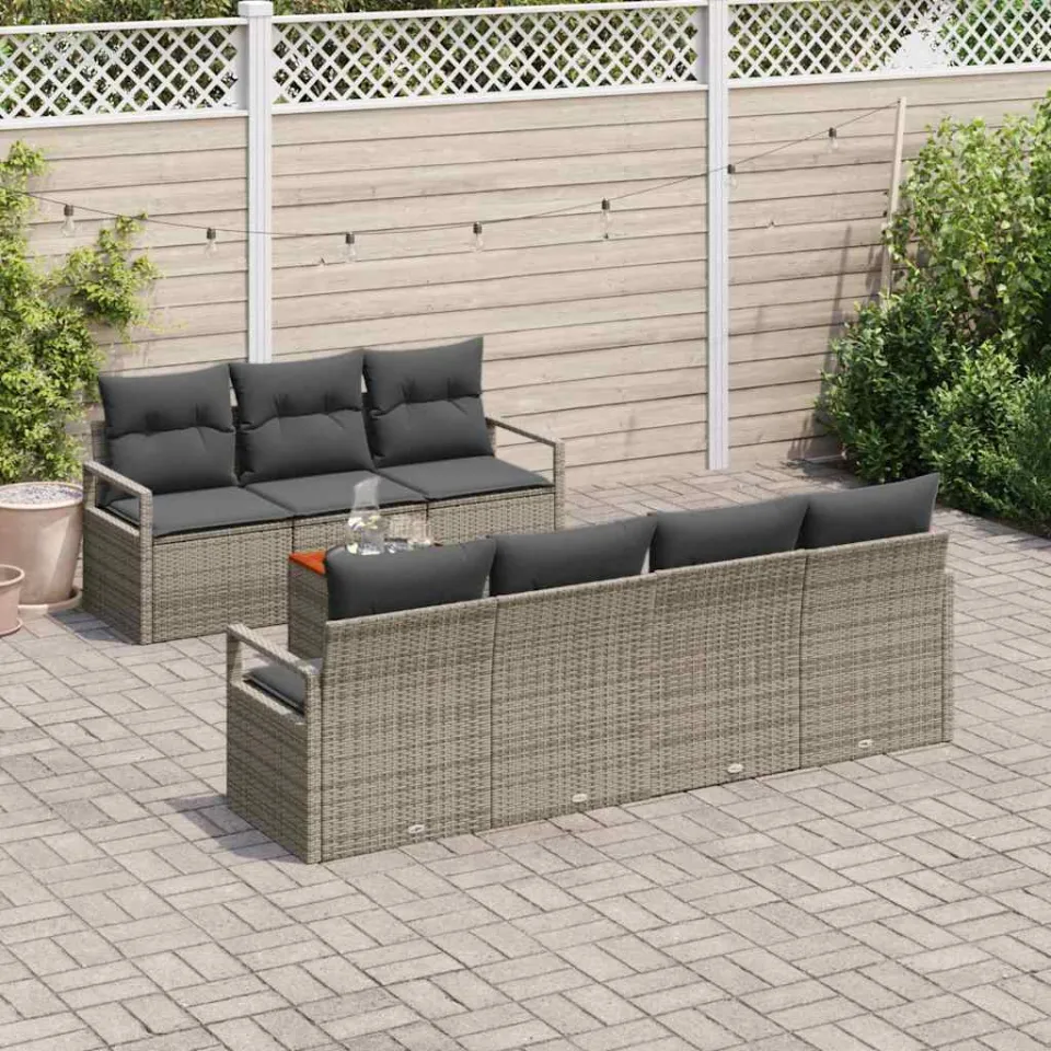 vidaXL Tuinbankenset 8 st Grijs poly rattan, foto 3