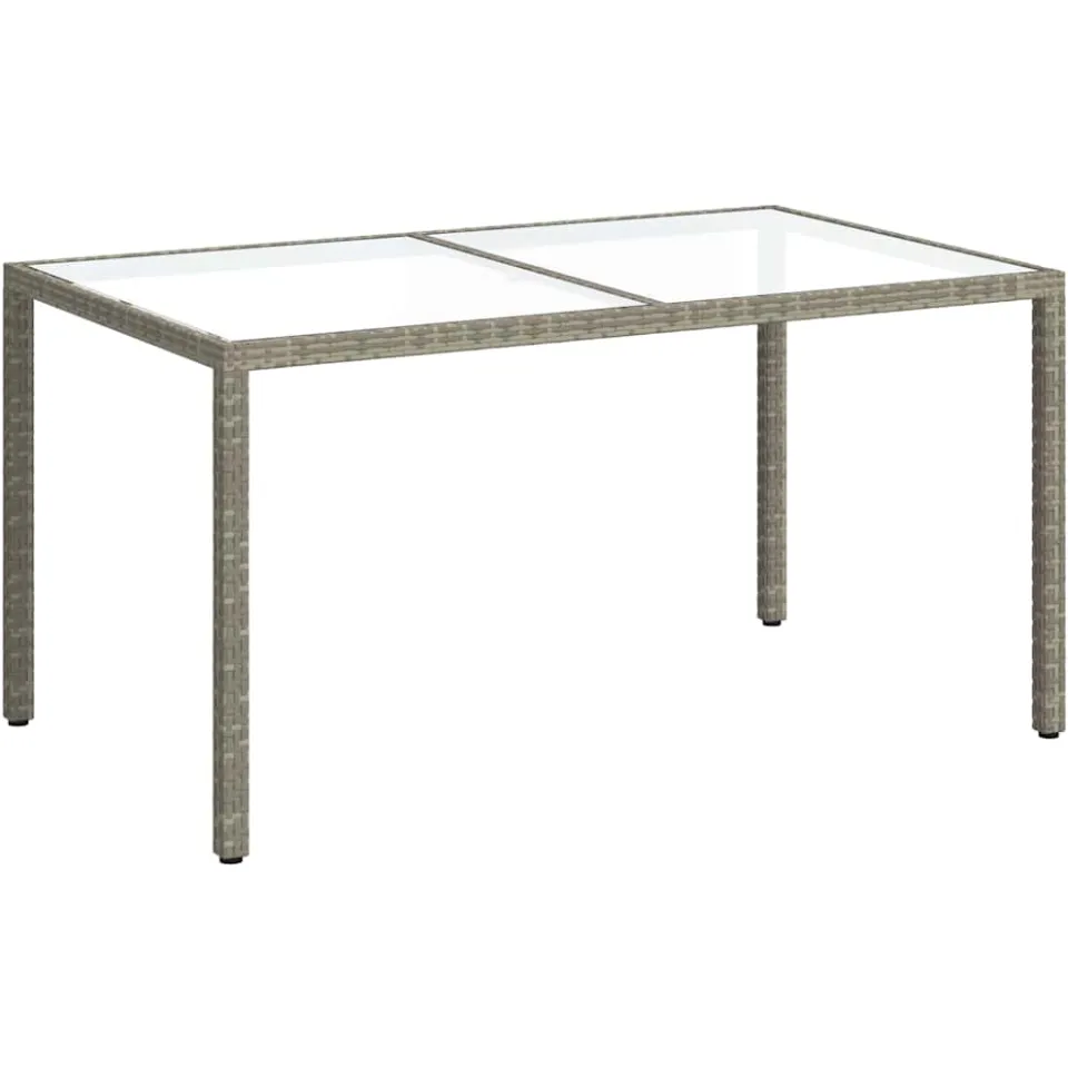 vidaXL Tuintafel 150x90x75 cm gehard glas en poly rattan grijs, foto 3