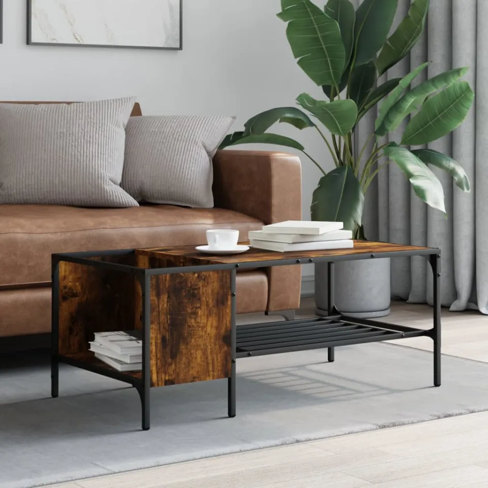 vidaXL Salontafel met rek 100x51x40 cm bewerkt hout gerookt eikenkleur, foto 2
