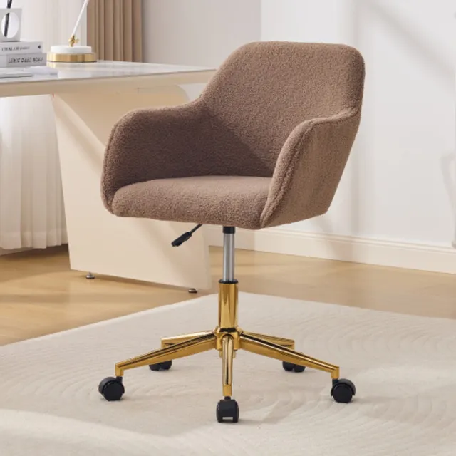 intebiki bureaustoel - gaming stoel - ergonomische bureaustoel - bureaustoelen voor volwassenen - Teddy fleece stof - In hoogte verstelbaar - 360° draaibaar - Gouden poten - Geschikt voor kantoor en thuiswerkplek - Khaki kaki