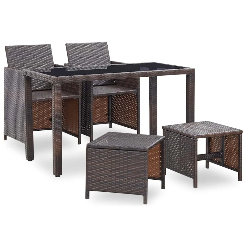 vidaXL 5-delige Tuinset met kussens poly rattan bruin, foto 2