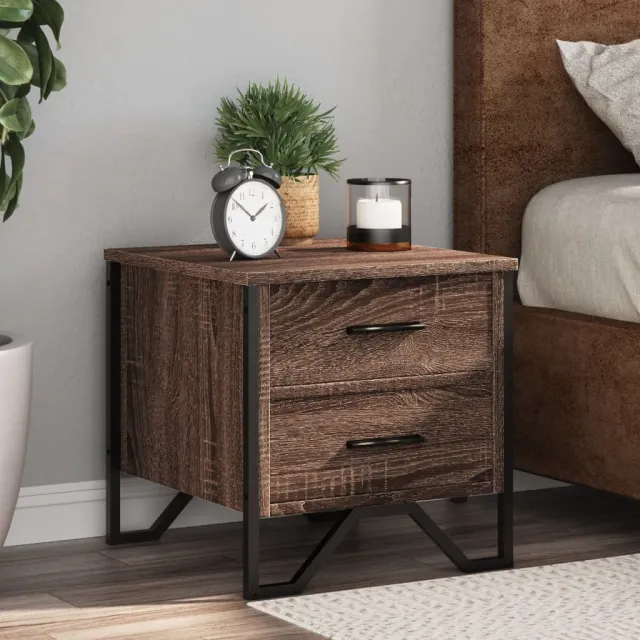 vidaXL Nachtkastjes 2 st 40x41x40 cm bewerkt hout bruin eikenkleurig, foto 2