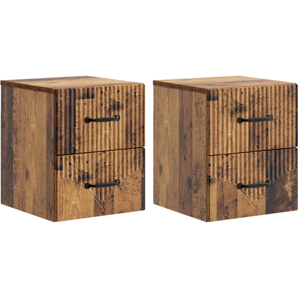 vidaXL Wandbeugel Bedkast 2 st Oud hout 34,5 x 33 x 40 cm Bewerkt hout bruin, foto 3