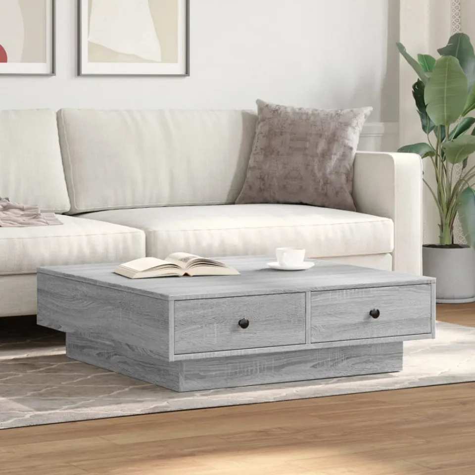 vidaXL Salontafel 90x90x28 cm bewerkt hout grijs sonoma eikenkleurig, foto 2