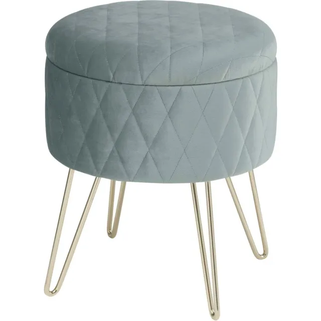 Happyment Poef deluxe - Voetenbank met opbergruimte - Turquoise - Opbergbox hocker - Zitkist met deskel - Velvet - 31.5x31.5x36cm