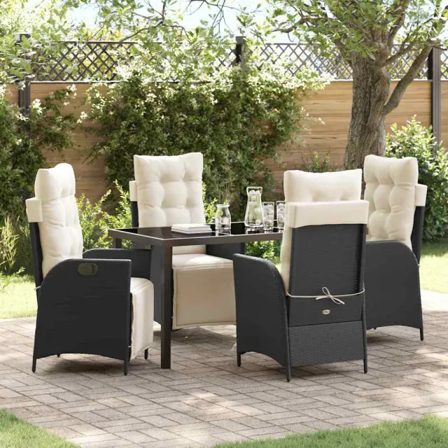 vidaXL Tuin eettafelset 5 st Zwart poly rattan