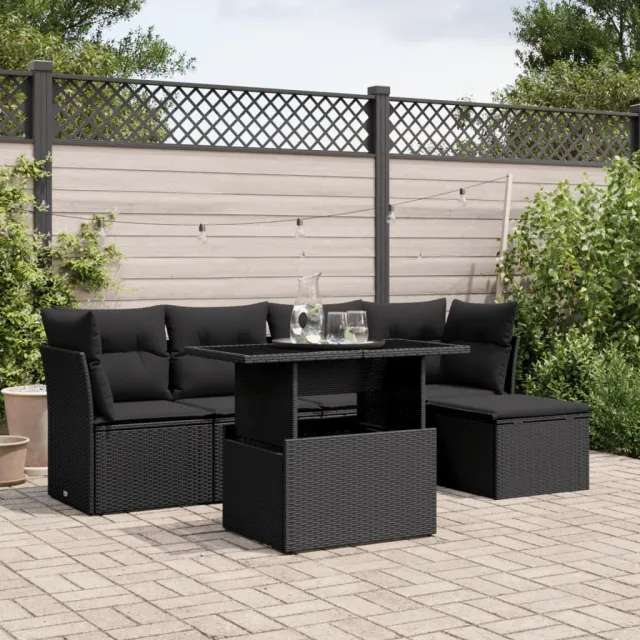 vidaXL 6-delige Loungeset met kussens poly rattan zwart, foto 2