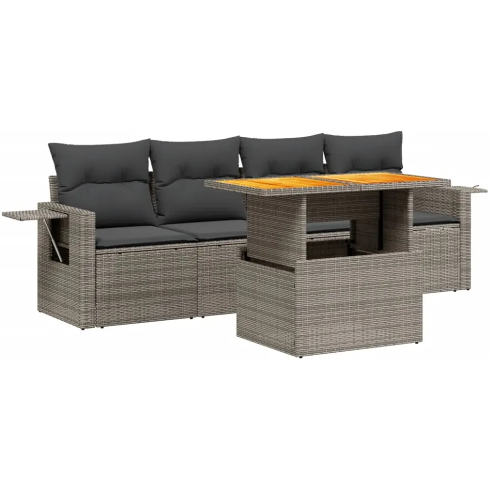 vidaXL 5-delige Loungeset met kussens poly rattan beige, foto 3