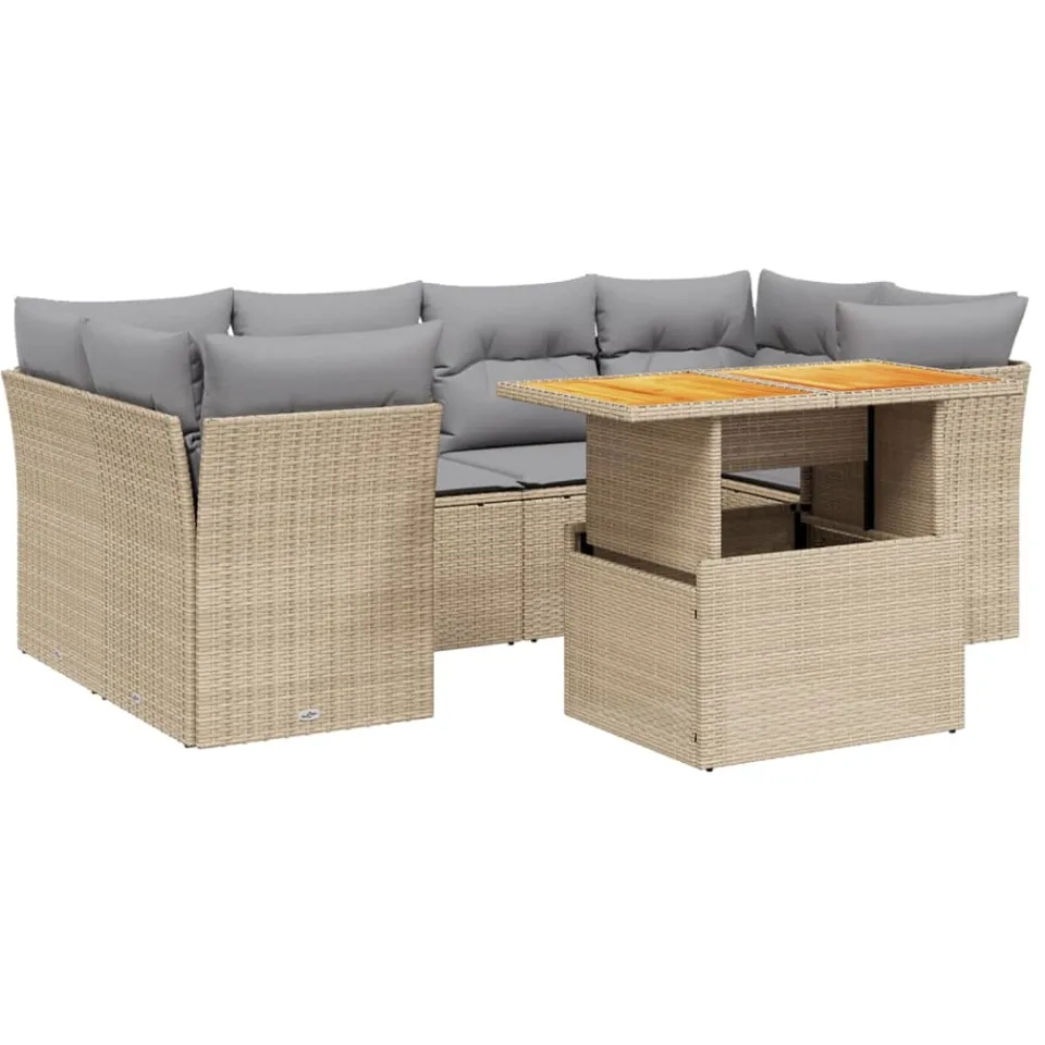 vidaXL 7-delige Loungeset met kussens poly rattan beige, foto 3
