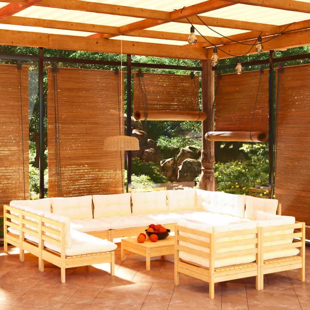 vidaXL 12-delige Loungeset met crèmekleurige kussens grenenhout, foto 2