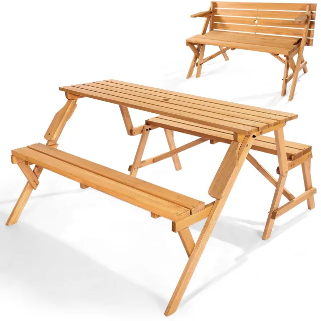 Vevor 2 In 1 Picknicktafel Houten Tafelbank Set Converteerbaar Verwisselbaar Bruin