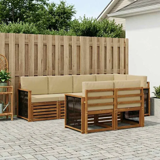 vidaXL Buiten bankenset 7 st 7-zits Natuurlijk en Beige