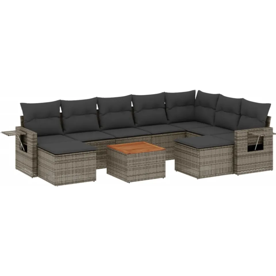 vidaXL 10-delige Loungeset met kussens poly rattan grijs, foto 3