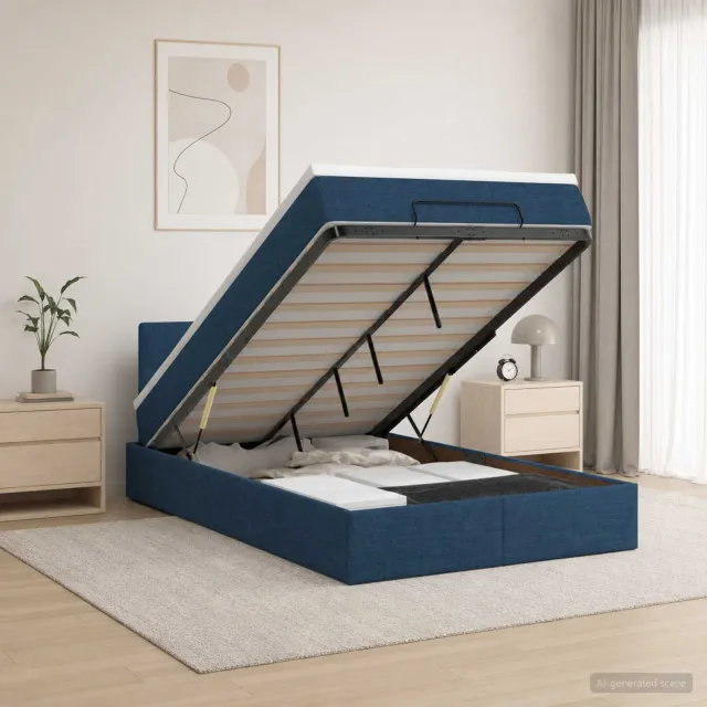 vidaXL Ottoman bed met matras met hoofdeinde Blauw 120 x 190 cm Stof