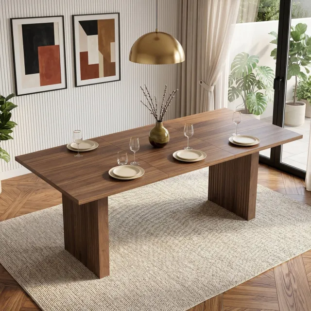 WUVRIE Uitschuifbare eettafel 140/200 x 90 cm - Rechthoekig MDF-tafelblad - Walnoot