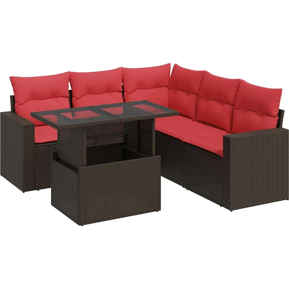 vidaXL 6-delige Loungeset met kussens poly rattan acacia bruin, foto 3