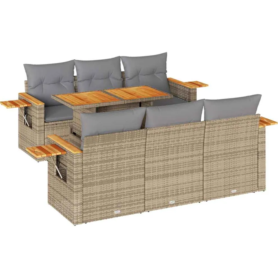 vidaXL 7-delige Loungeset met kussens poly rattan acacia beige, foto 3