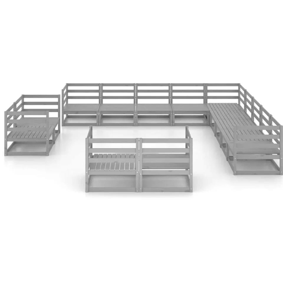 vidaXL 13-delige Loungeset massief grenenhout Grijs