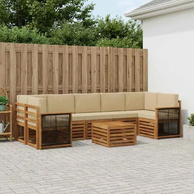 vidaXL Buiten bankenset 8 st 7-zits Natuurlijk en Beige