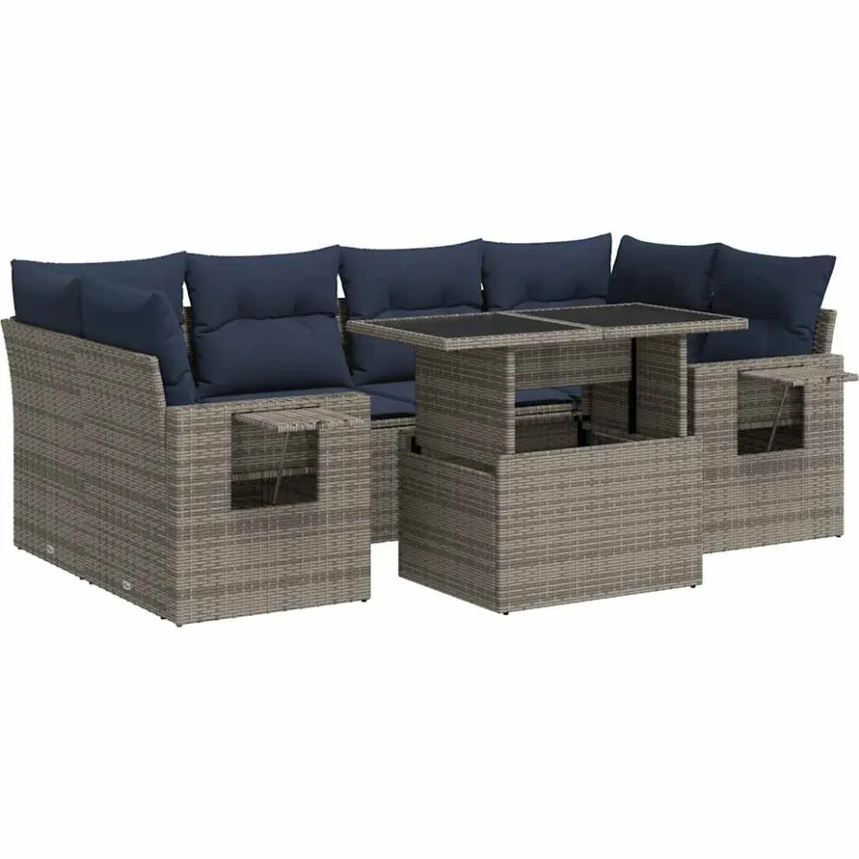vidaXL 7-delige Loungeset met kussens poly rattan grijs, foto 3