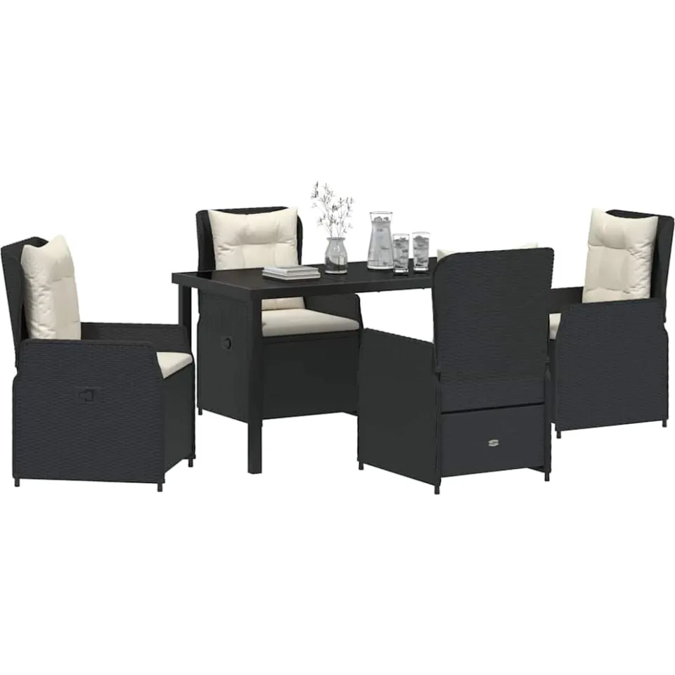 vidaXL Tuin eettafelset 5 st Zwart poly rattan