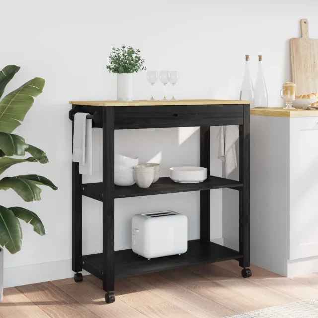 vidaXL Keuken Trolley MONZA Zwart 84 x 40 x 88,5 cm Massief Vurenhout