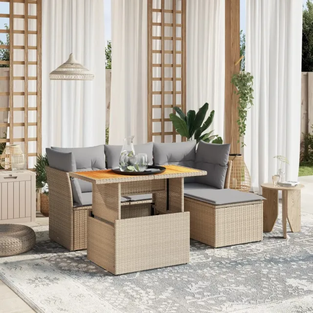 vidaXL 6-delige Loungeset met kussens poly rattan beige, foto 2