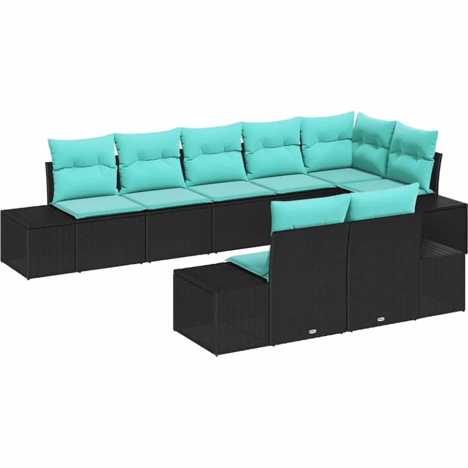 vidaXL Tuinbankenset 8 st Zwart en Turquoise Poly riet