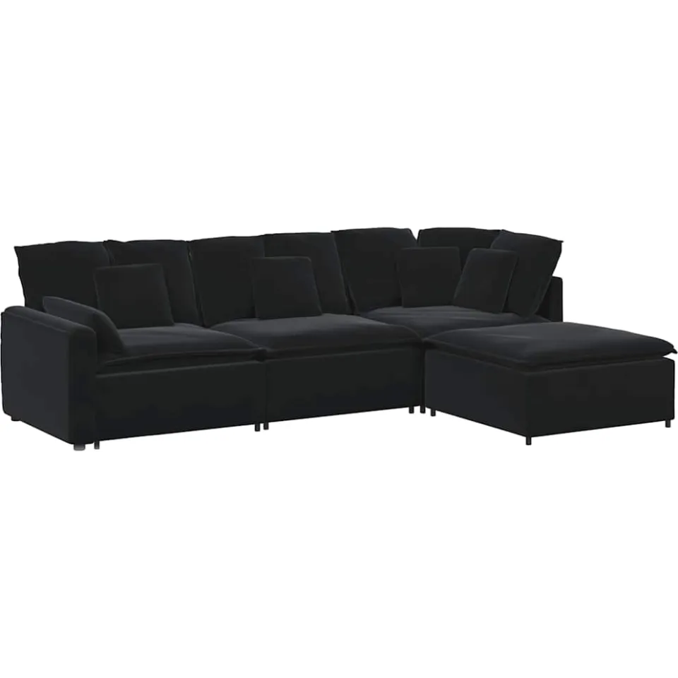 vidaXL Modulaire bank met voetenbank en kussens fluweel zwart, foto 4