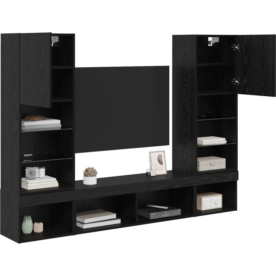 vidaXL TV Wand Eenheden met LED 5 st 40,5 x 30 x 102 cm Zwart Eiken, foto 3