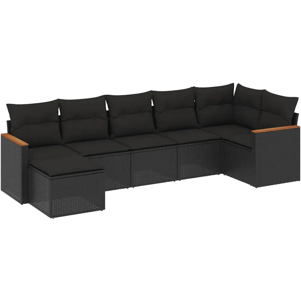 vidaXL 7-delige Loungeset met kussens poly rattan zwart