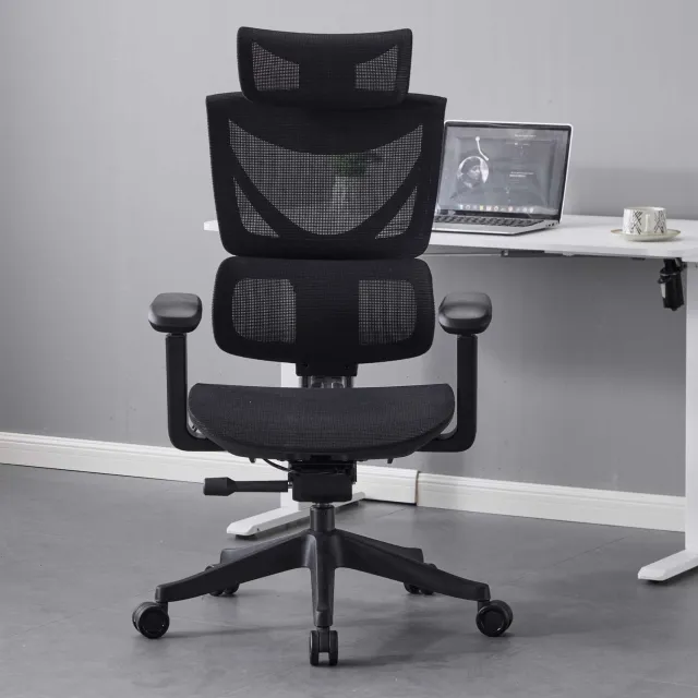 OKWISH Ergonomische Bureaustoel 73,4 Cm - Drieknops Verstelling En Kantelbare Rugleuning - Voor Thuiskantoor - Mesh - Zwart