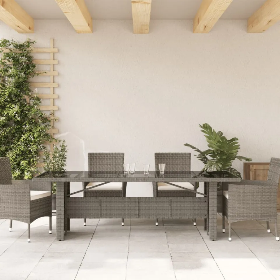 vidaXL Tuintafel met acaciahouten blad 240x90x75 cm poly rattan grijs, foto 3