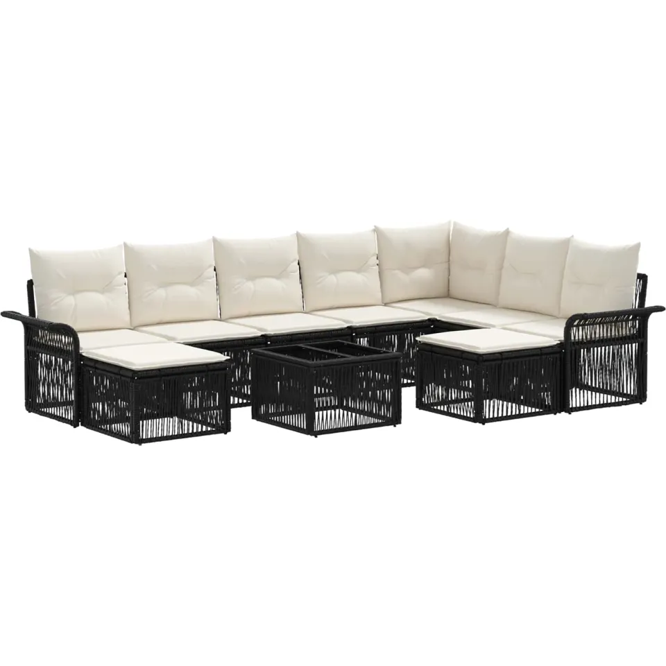 vidaXL Tuinbankenset 10 st 9-zits Zwart en Cream Wit poly rattan