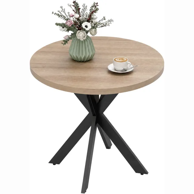 Homcom Eettafel MDF, staal Ø75 x 75H cm Bruin Bruin, Zwart