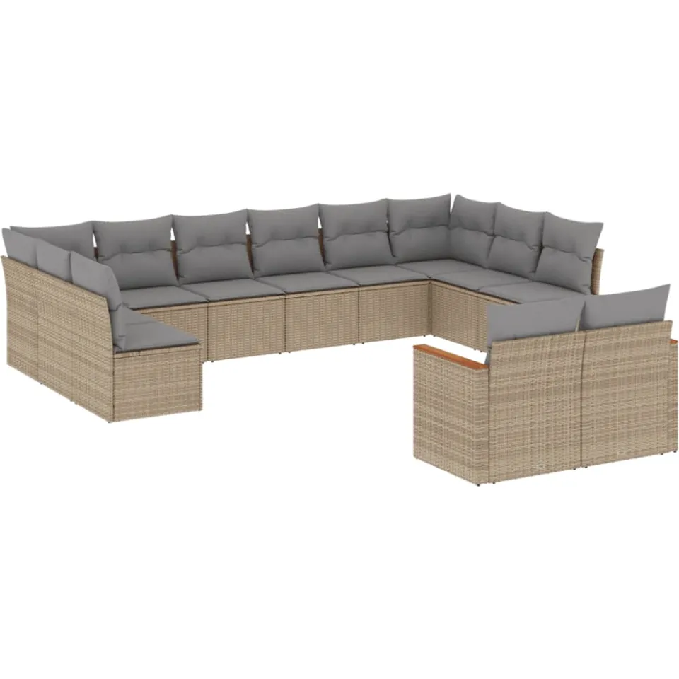 vidaXL 12-delige Loungeset met kussens poly rattan gemengd beige, foto 3