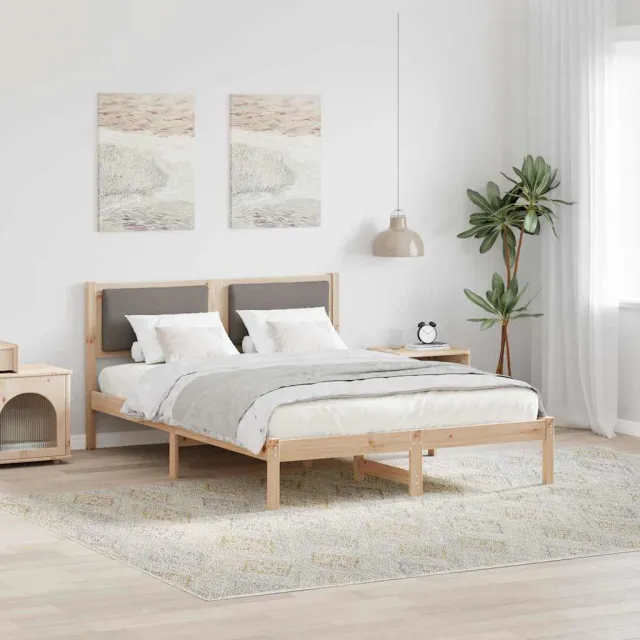 vidaXL Bedframe met hoofdeinde Taupe 140 x 200 cm Massief grenenhout